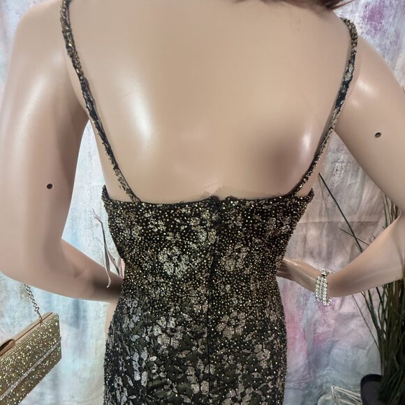 NEW📌 Je Matadi Lace Black/ Gold Floral Maxi Formal Dress with Long Slit - Picture 8 of 15